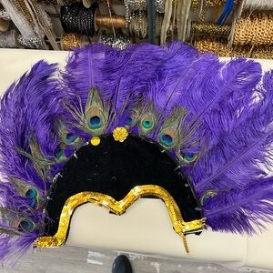 Purple and Gold Feathered Headpiece